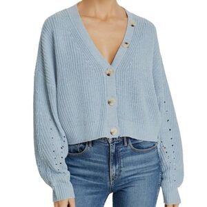 Line + Dot Knitted Cropped Cardigan Sweater Light Blue Small
